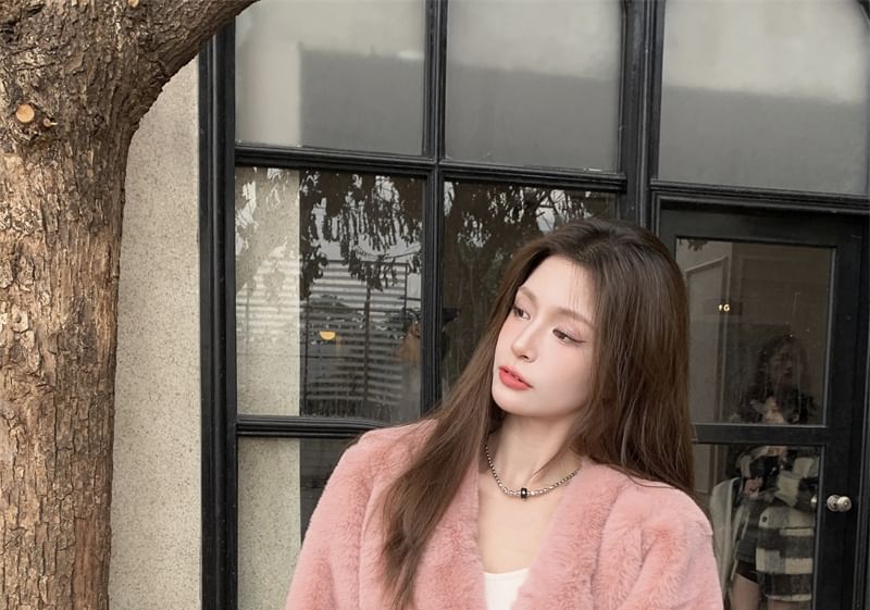 Plain Fluffy Open Front Crop Jacket