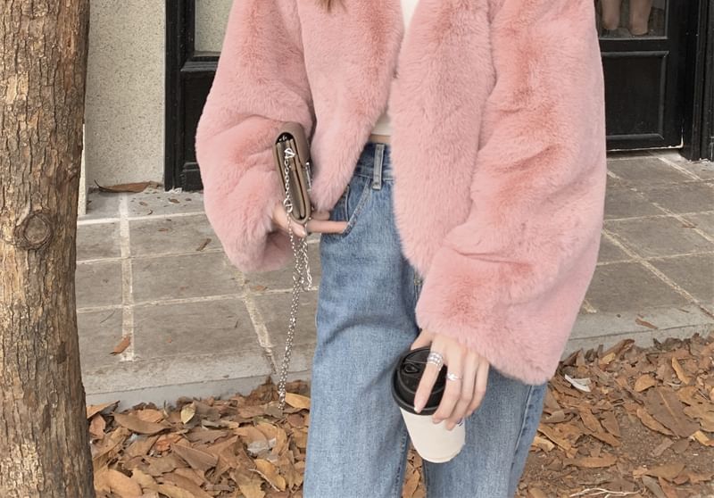 Plain Fluffy Open Front Crop Jacket