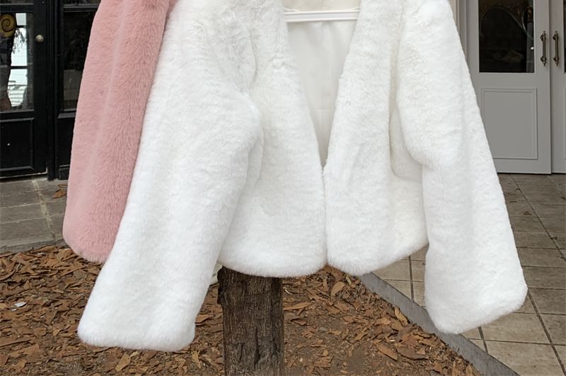 Plain Fluffy Open Front Crop Jacket