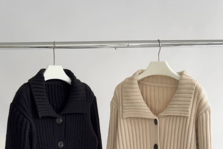 Ribbed Pocket Detail Plain Cardigan