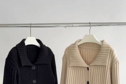 Ribbed Pocket Detail Plain Cardigan