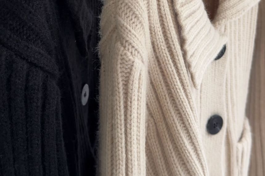 Ribbed Pocket Detail Plain Cardigan