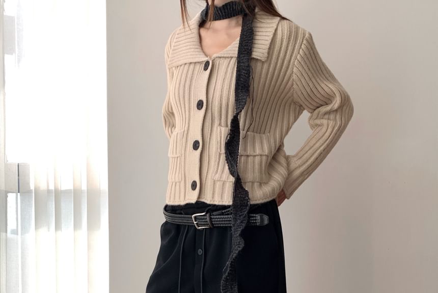 Ribbed Pocket Detail Plain Cardigan