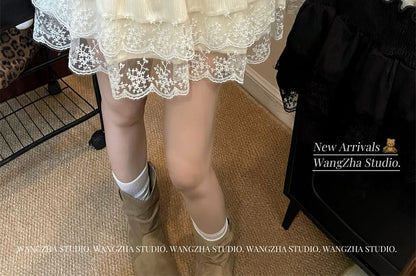 Stretch-Band Solid Panel Mesh Mini Flared Skirt