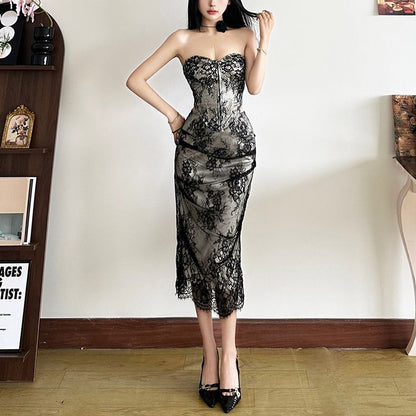 Lace Corset and Fishtail Midi Skirt Set