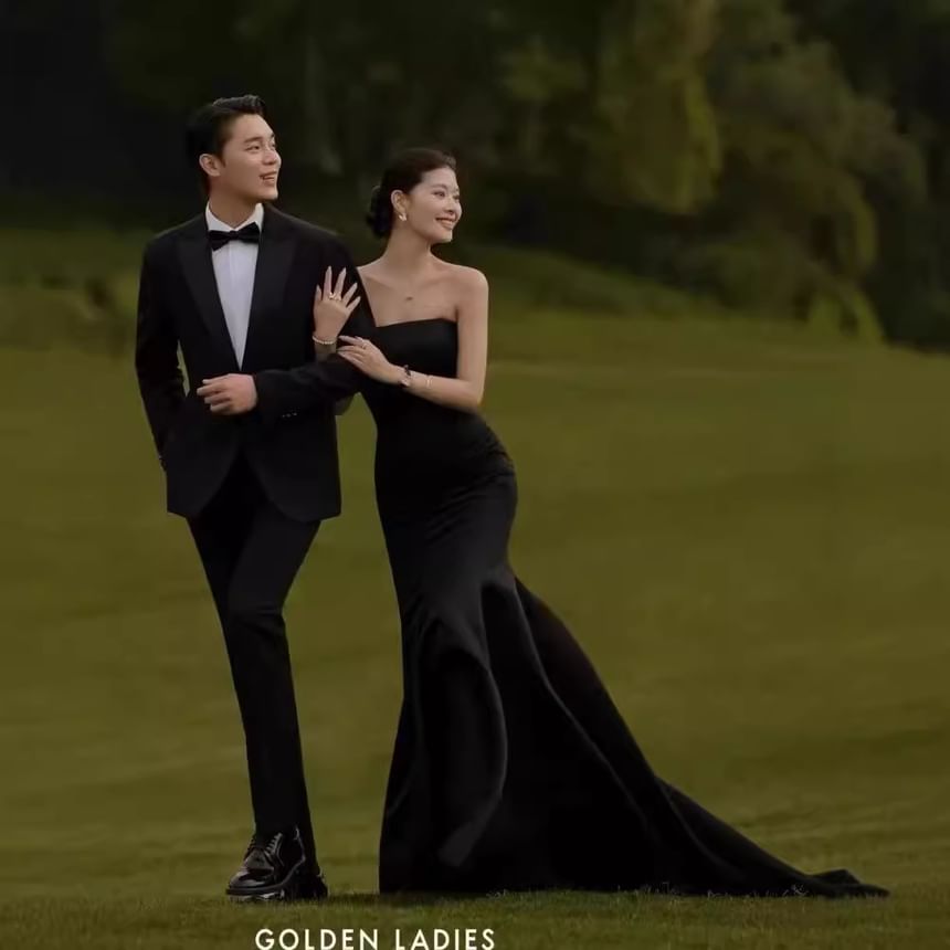 Strapless Trained Plain Mermaid Evening Gown