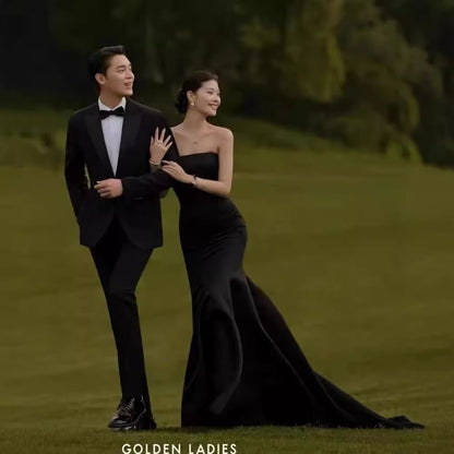 Strapless Trained Plain Mermaid Evening Gown