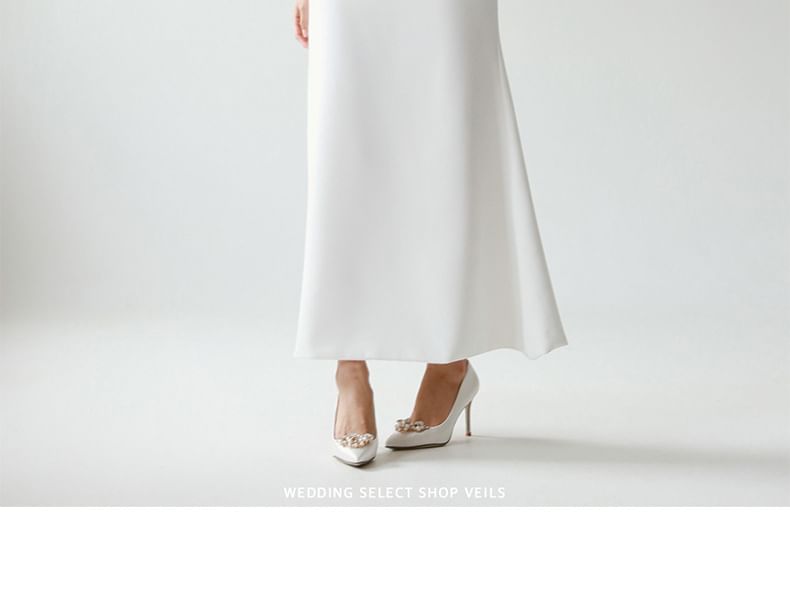 Elbow-Sleeve Off Shoulder Plain Mermaid Evening Gown