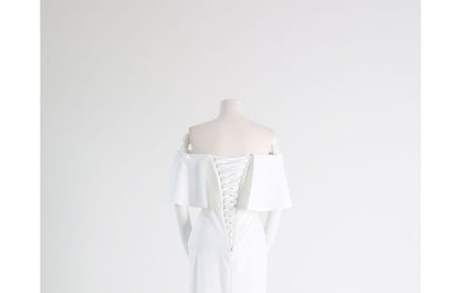 Elbow-Sleeve Off Shoulder Plain Mermaid Evening Gown