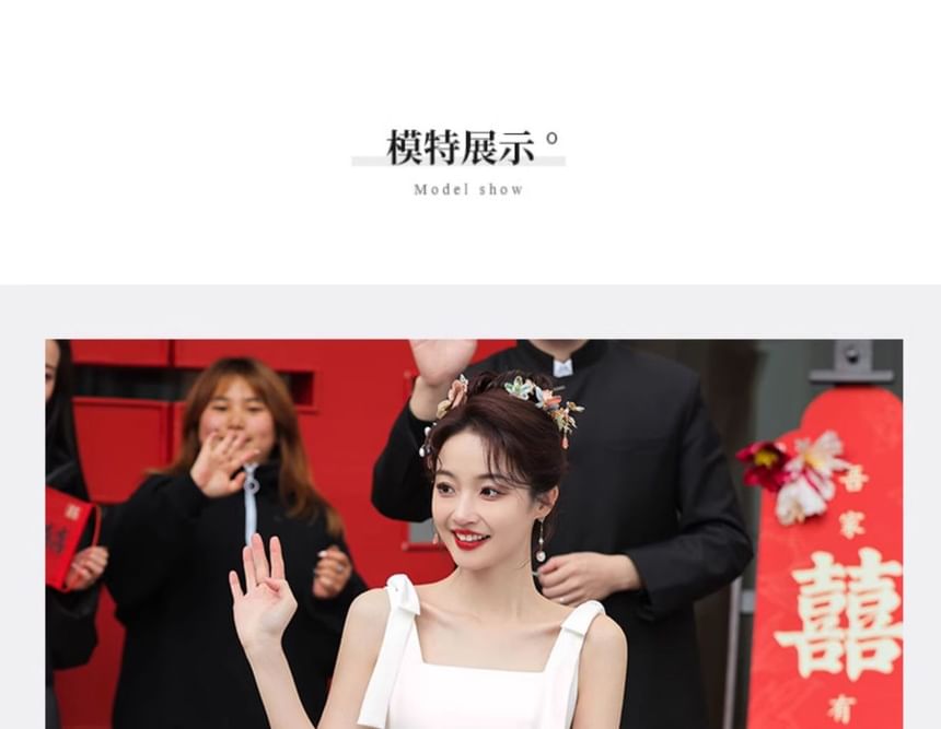 Sleeveless Square Neck Plain Midi A-Line Wedding Dress