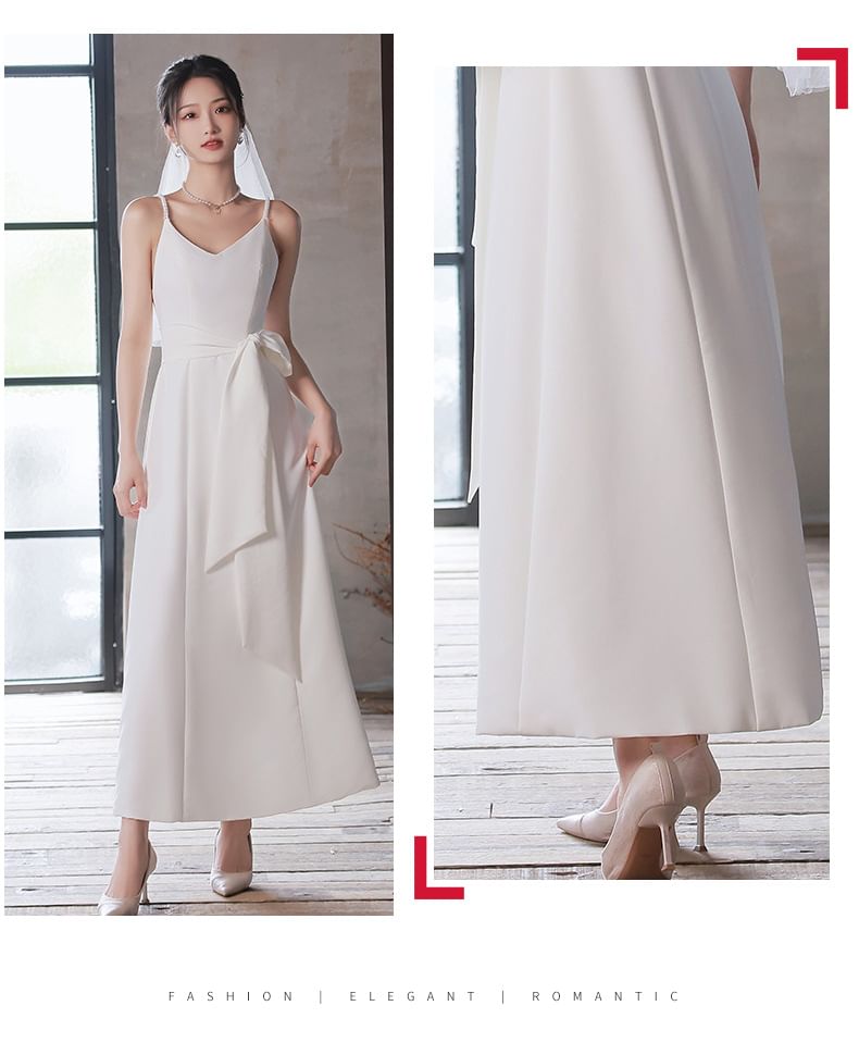Spaghetti Strap V-Neck Plain A-Line Evening Gown