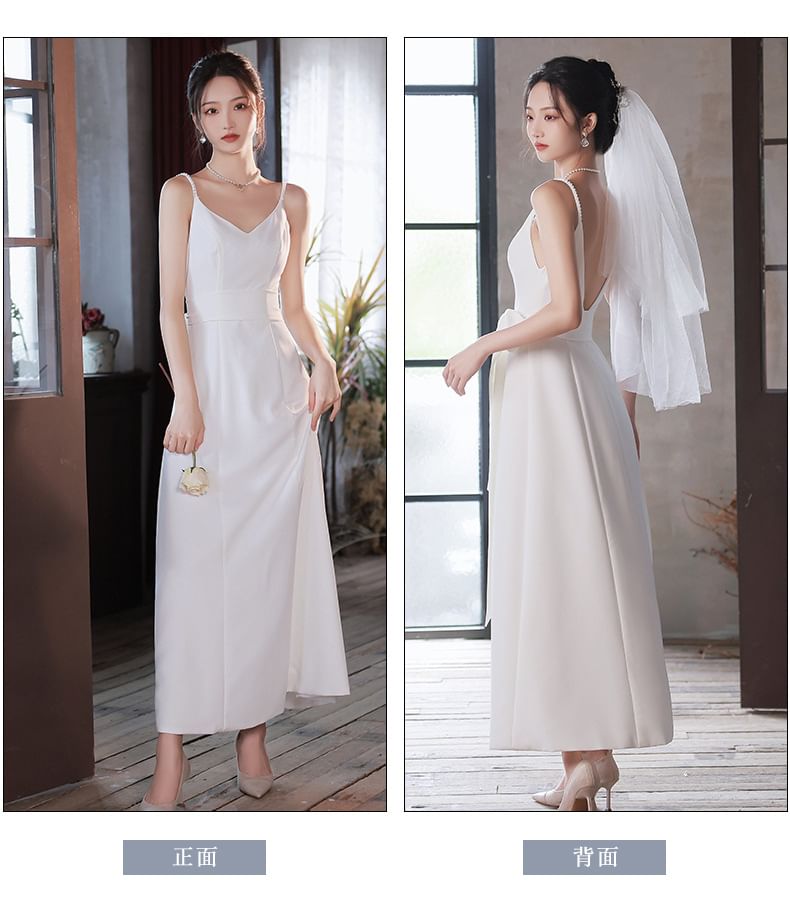 Spaghetti Strap V-Neck Plain A-Line Evening Gown