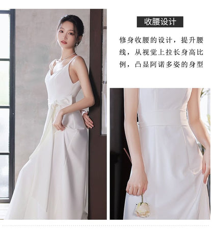 Spaghetti Strap V-Neck Plain A-Line Evening Gown