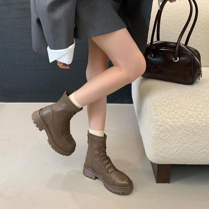 Lace-Up Faux Leather Platform Short Boots