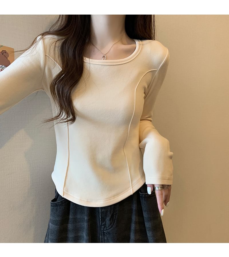 Long-Sleeve Square Neck Plain T-Shirt