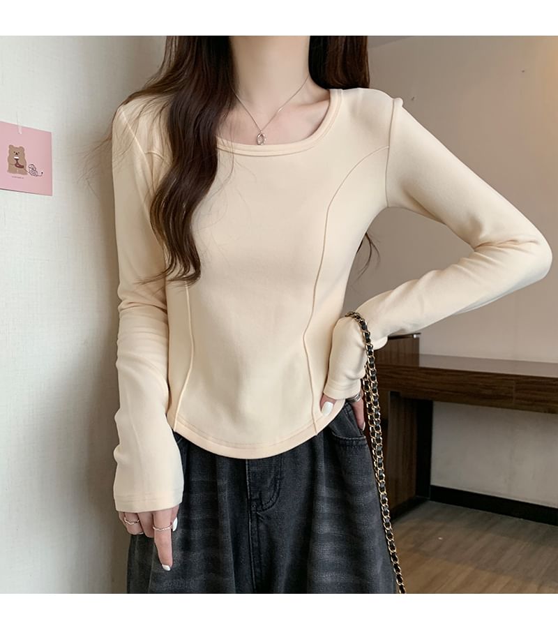 Long-Sleeve Square Neck Plain T-Shirt