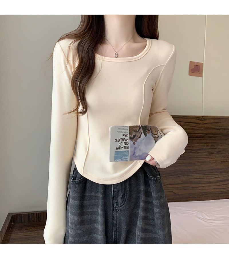 Long-Sleeve Square Neck Plain T-Shirt