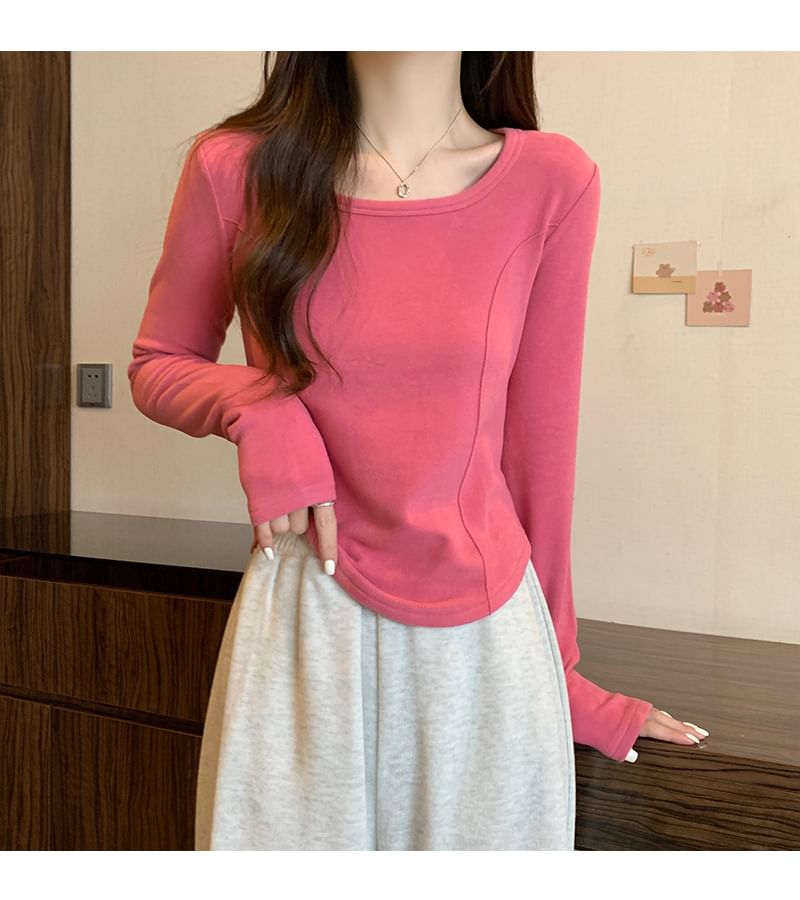 Long-Sleeve Square Neck Plain T-Shirt