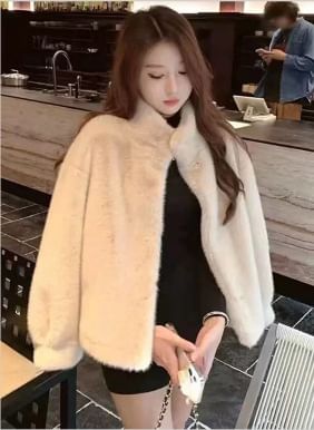 Long Sleeve Faux Fur Button-Up Jacket