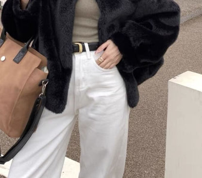 Long Sleeve Faux Fur Button-Up Jacket