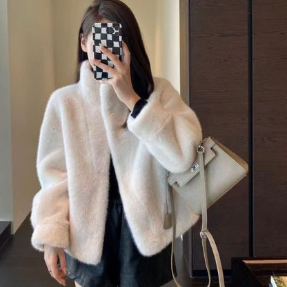 Long Sleeve Faux Fur Button-Up Jacket