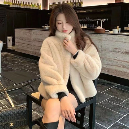 Long Sleeve Faux Fur Button-Up Jacket