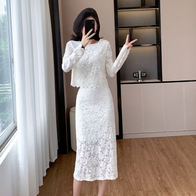 Lace Top and Mermaid Skirt Set with High Waist
