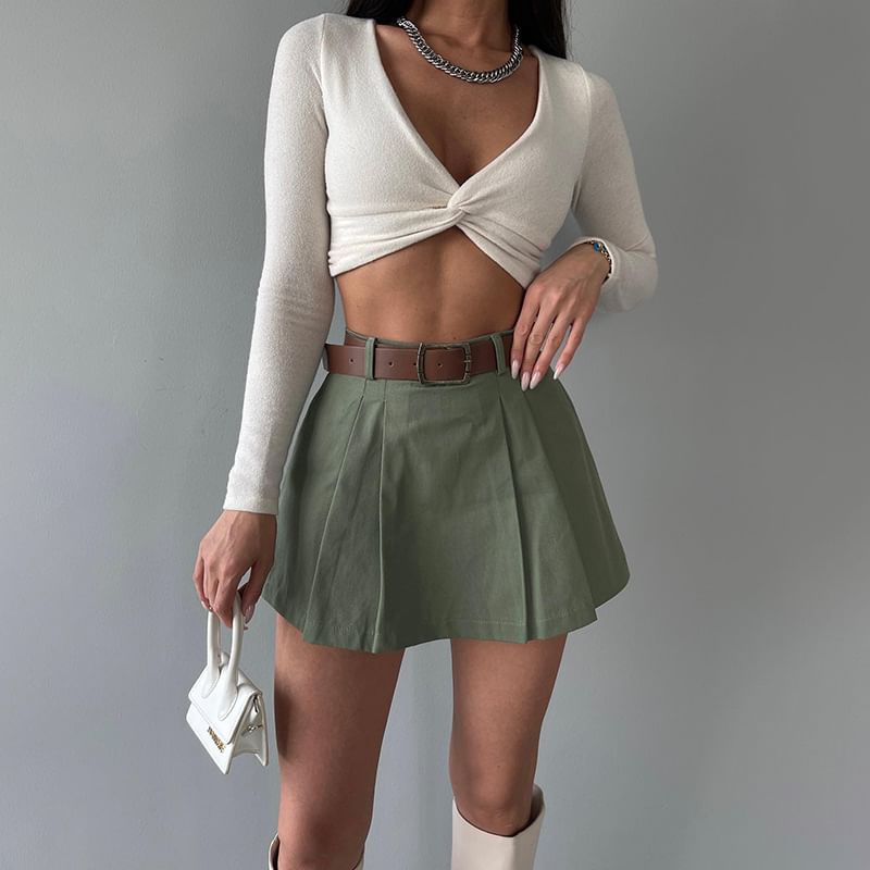 Mini A-Line Skirt with Belt - High Waist Set