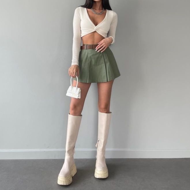 Mini A-Line Skirt with Belt - High Waist Set