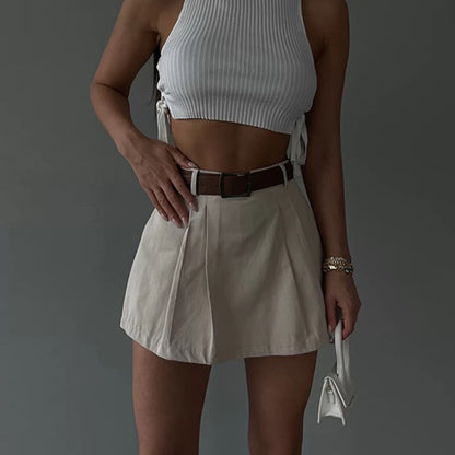 Mini A-Line Skirt with Belt - High Waist Set