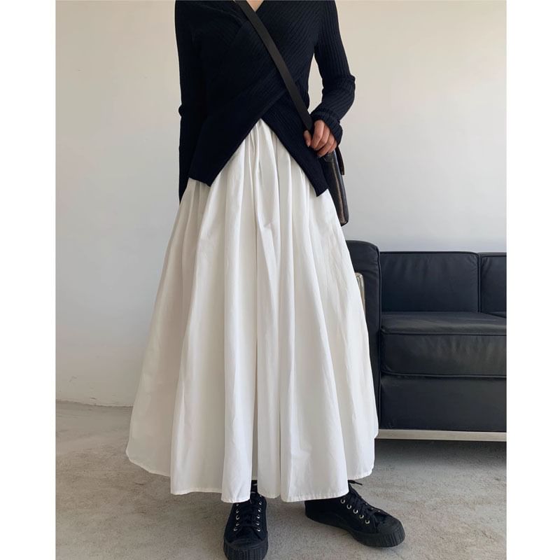High Rise Solid Maxi Flared Skirt