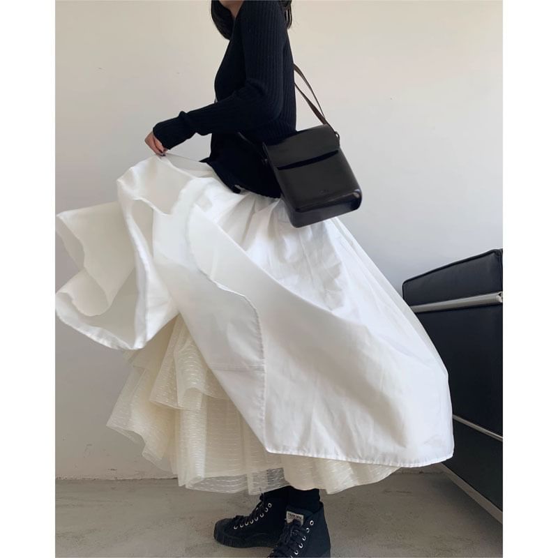 High Rise Solid Maxi Flared Skirt