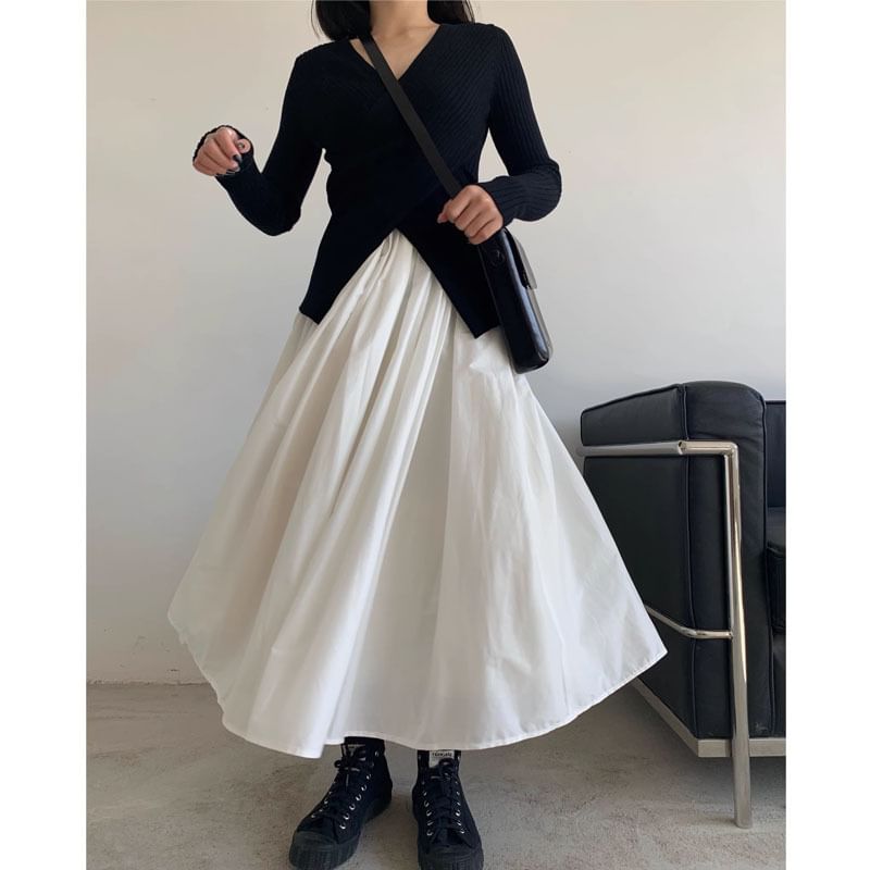 High Rise Solid Maxi Flared Skirt