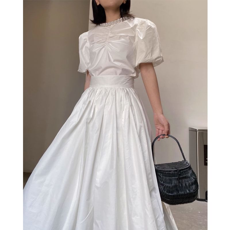 High Rise Solid Maxi Flared Skirt