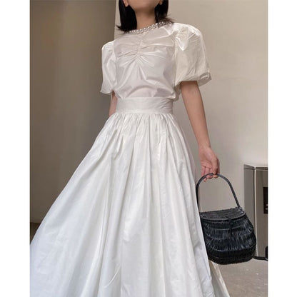 High Rise Solid Maxi Flared Skirt