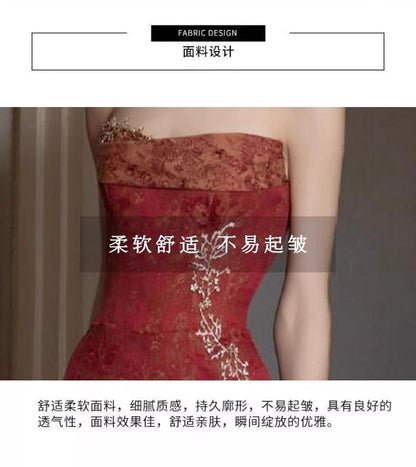 Strapless Patterned Side-Slit Sheath Evening Gown