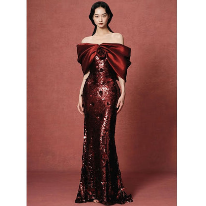 Evening Gown Trumpet Off-Shoulder Sequin Bow