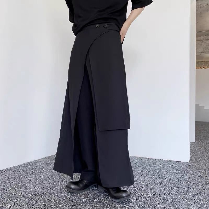 Asymmetric Midi Skirt with Front Slit - Plain Fabric