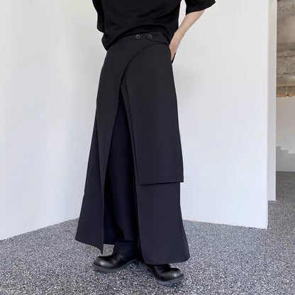Asymmetric Midi Skirt with Front Slit - Plain Fabric