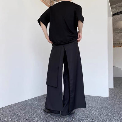 Asymmetric Midi Skirt with Front Slit - Plain Fabric