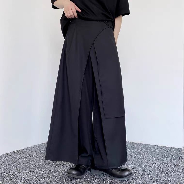 Asymmetric Midi Skirt with Front Slit - Plain Fabric