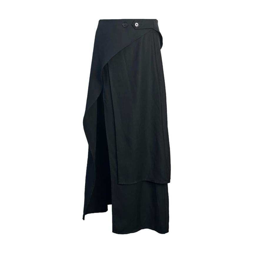 Asymmetric Midi Skirt with Front Slit - Plain Fabric