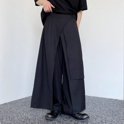 Asymmetric Midi Skirt with Front Slit - Plain Fabric