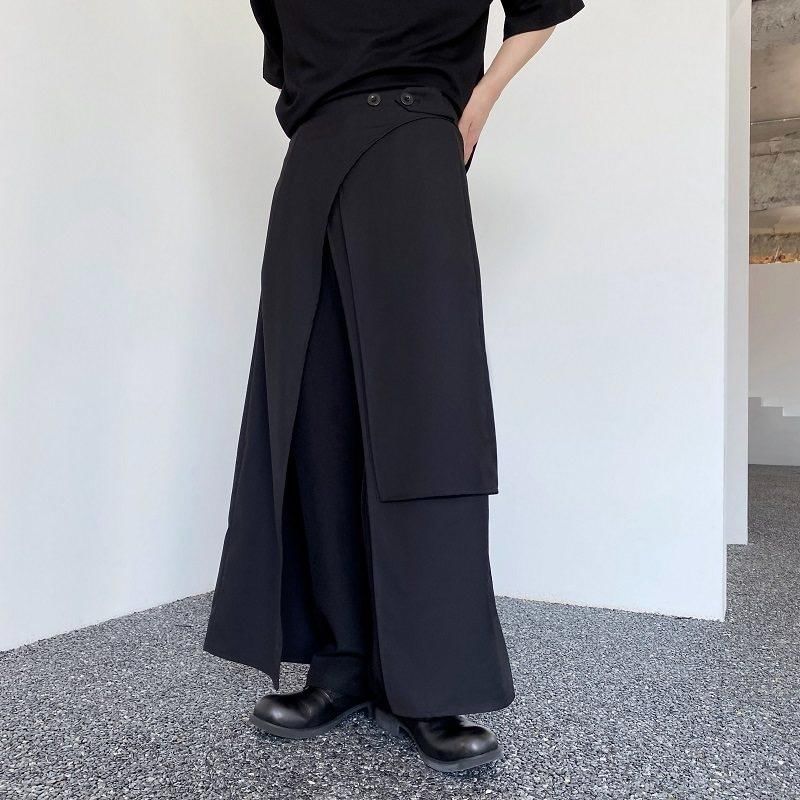 Asymmetric Midi Skirt with Front Slit - Plain Fabric