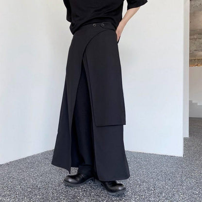 Asymmetric Midi Skirt with Front Slit - Plain Fabric