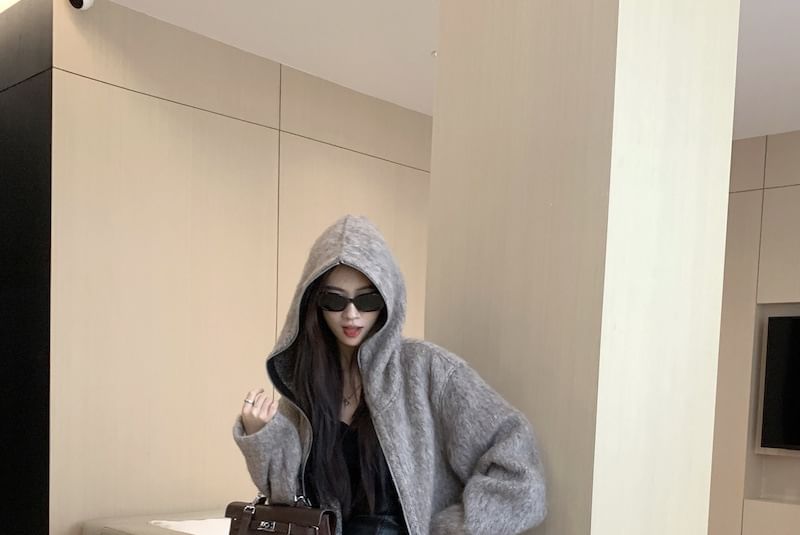 Fluffy Hooded Zip Jacket