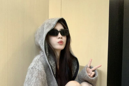 Fluffy Hooded Zip Jacket