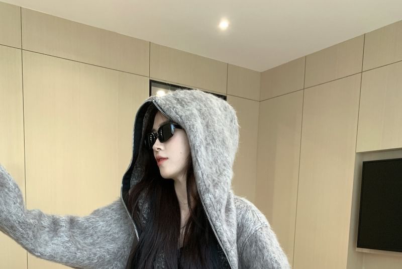 Fluffy Hooded Zip Jacket