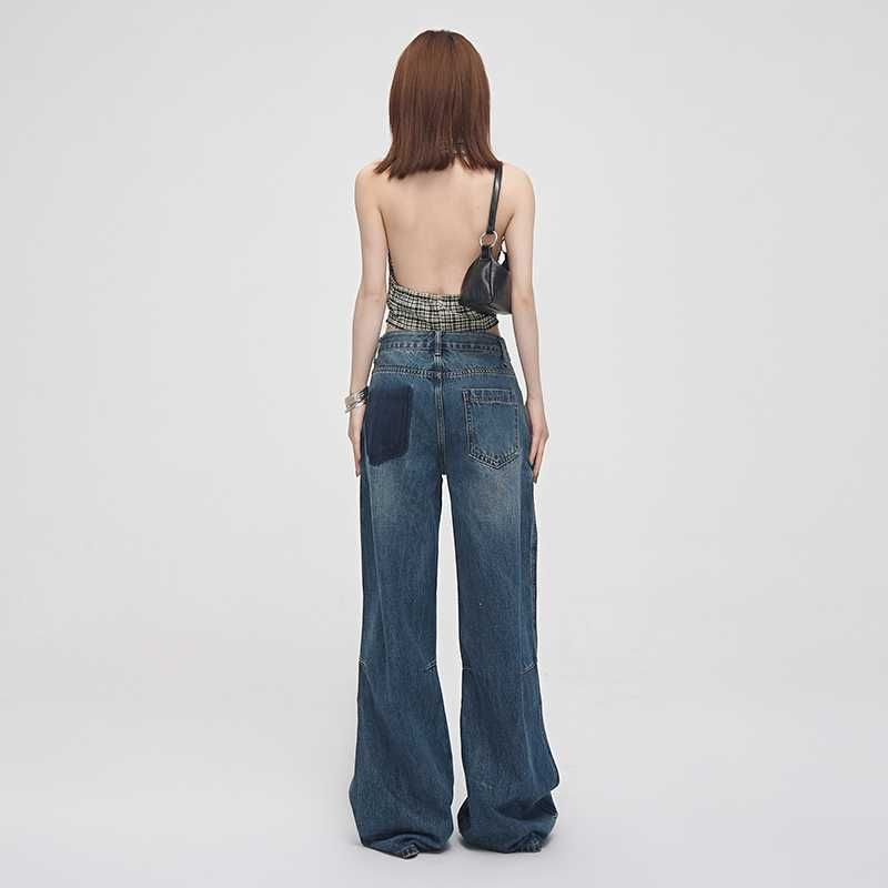 Low Rise Washed Straight-Fit Wide-Leg Jeans