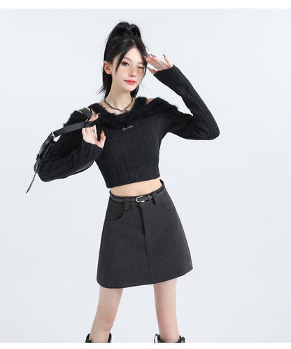 High Rise Plain Mini A-Line Skirt